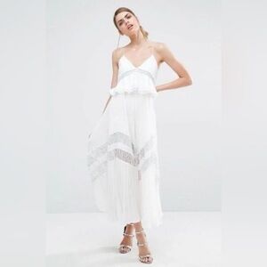 Self-Portrait Amelia White Pleated Lace Maxi Dress UK 6 US 2